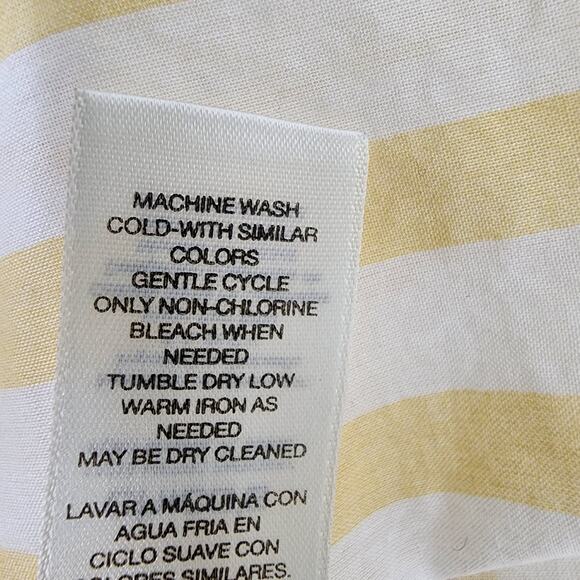 Chicos Shirt Women 2 US Large Button Yellow White Stripe Cotton Long Roll Sleeve - Picture 9 of 10